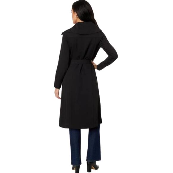 AVEC LES FILLES Womens Drape-Front Trench Coat Medium Black Belted Stretch NWT - Picture 3 of 16